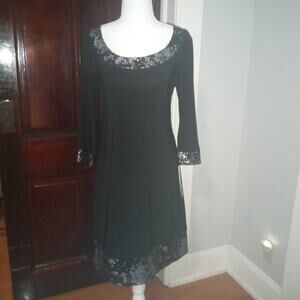 Tiana B Womens Black Dress Medium NWT 3/4 Sleeve Stretch Knee Length